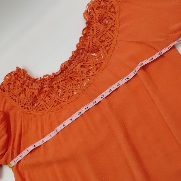 Entro women's small oversized salmon crochet neck textured blouse - Picture 7 of 12